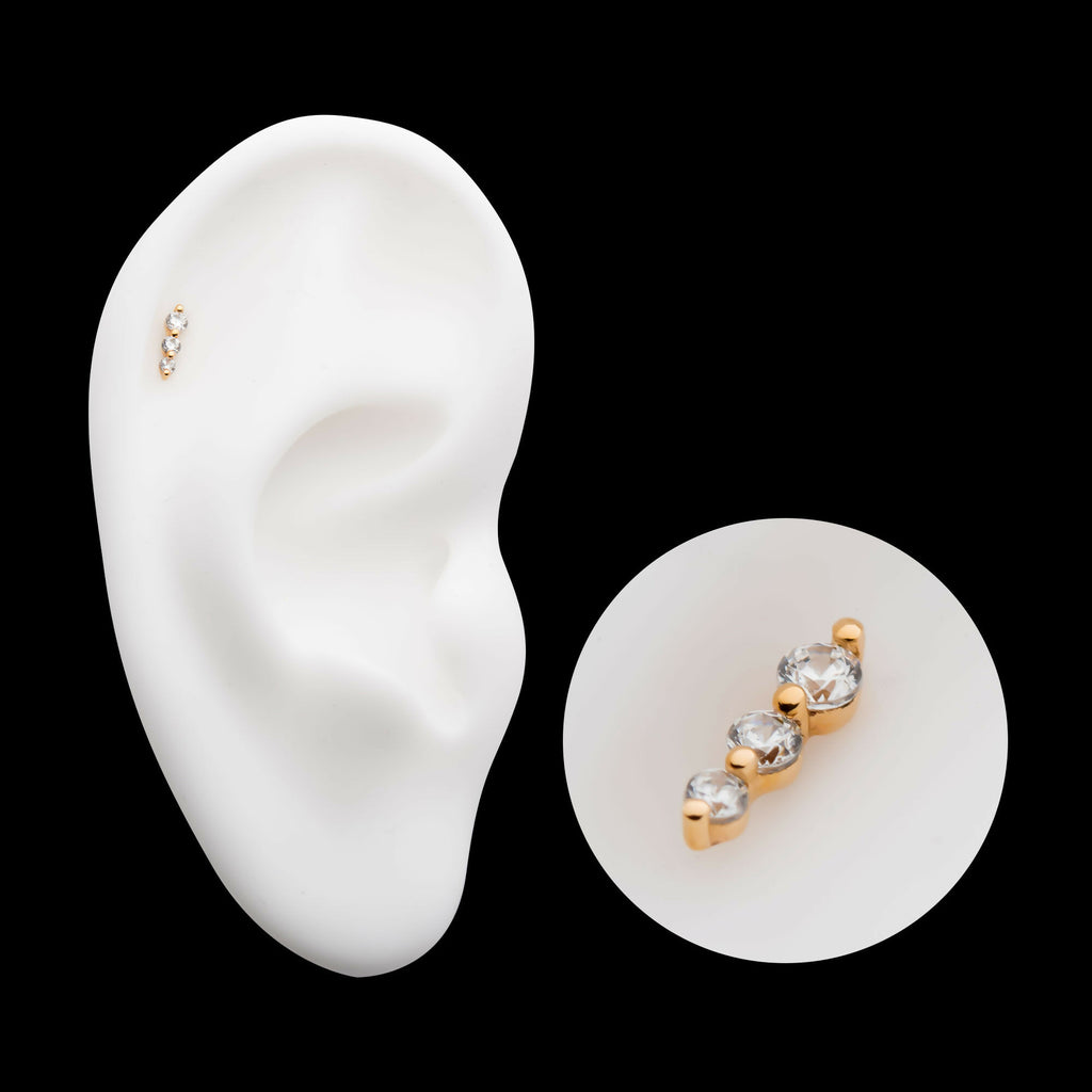 14Kt Yellow Gold Threadless with Prong Set Round CZ 3-Cluster Top