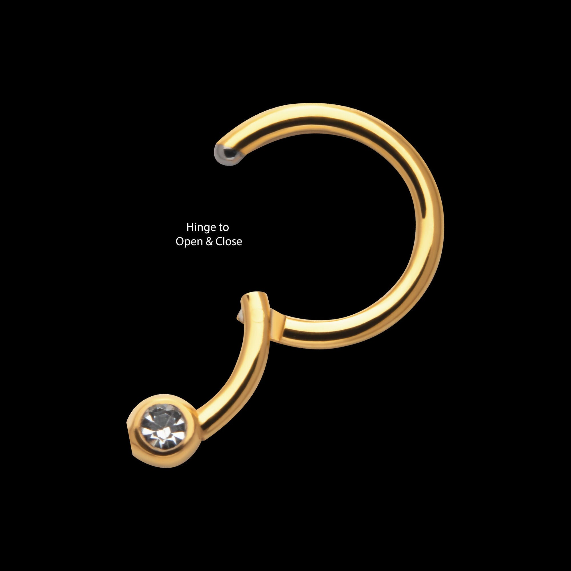 24KT Gold PVD Titanium Bezel Set Clear CZ Hinged Segment Ring Earring / Nosering