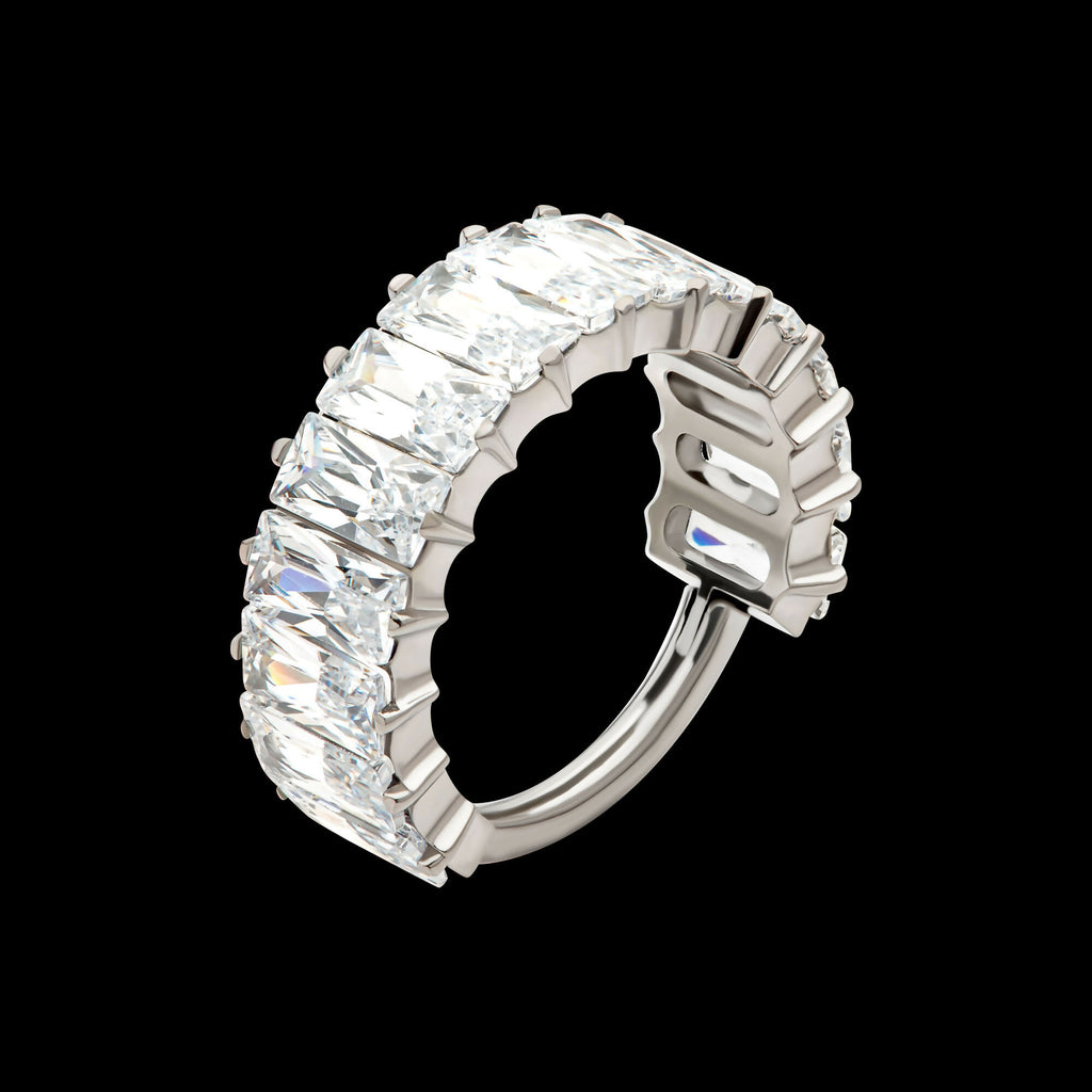 CNC Set Baguette CZ Side Facing Hinged Segment Clicker Hoop Earring / Nosering – Titanium
