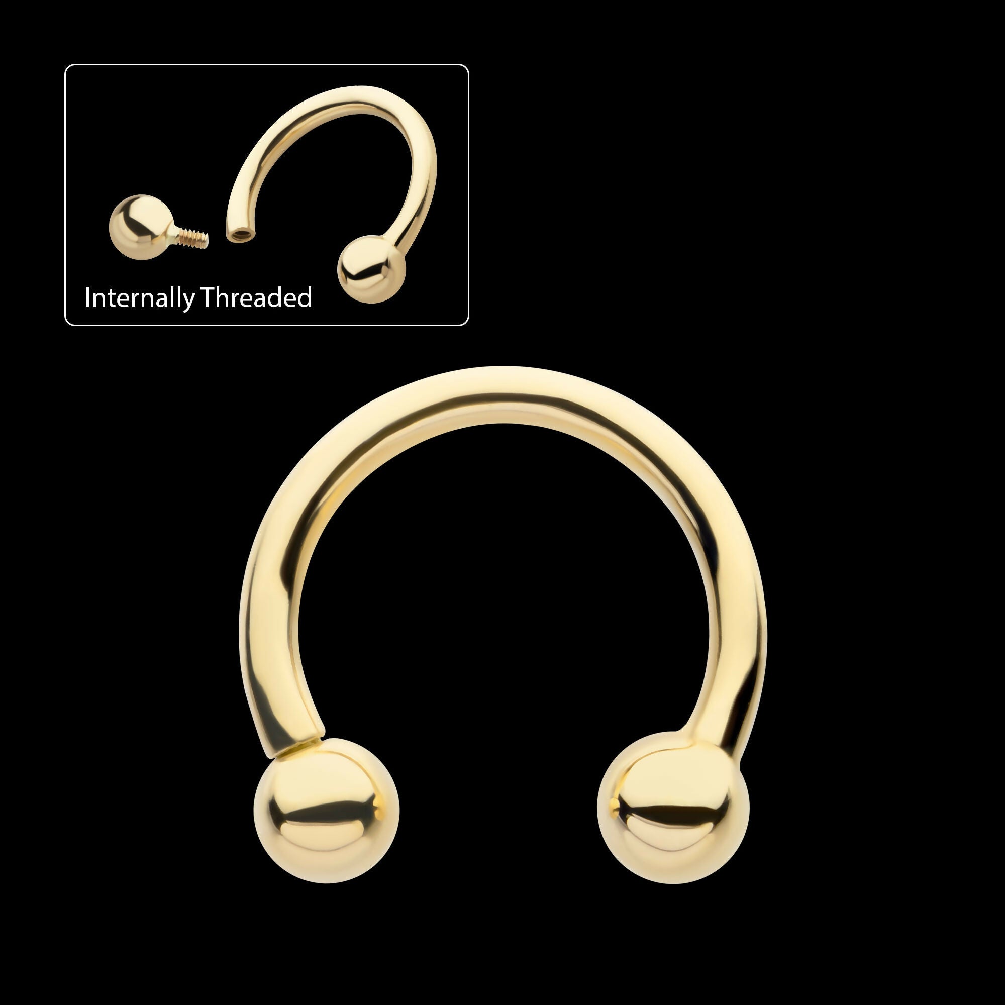 Circular Barbell with One Side Internally Threaded and One Side Fixed Ball End Earring / Nosering – 14Kt Yellow Gold