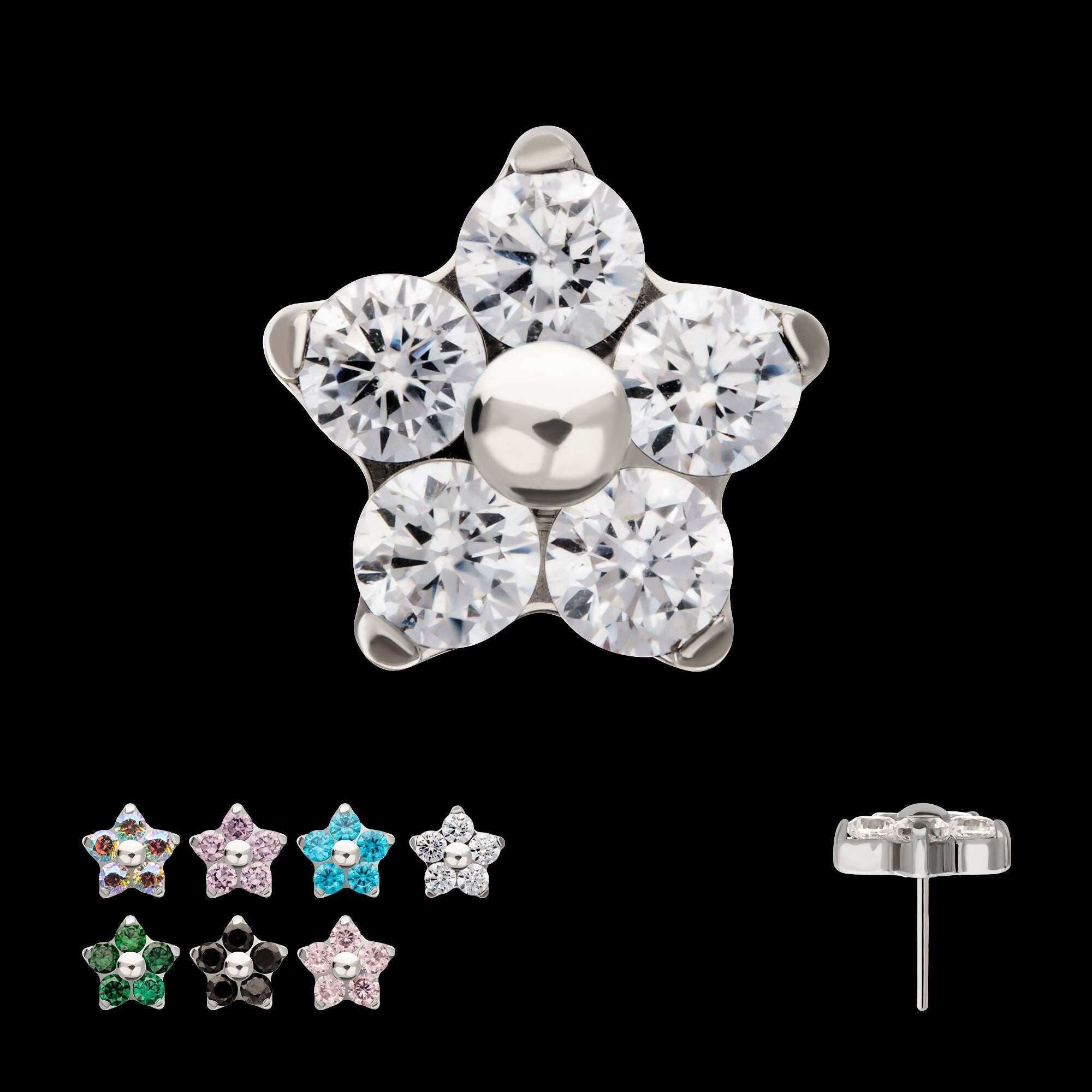 Titanium Threadless Prong Set Gem 5-Petal Flower Top