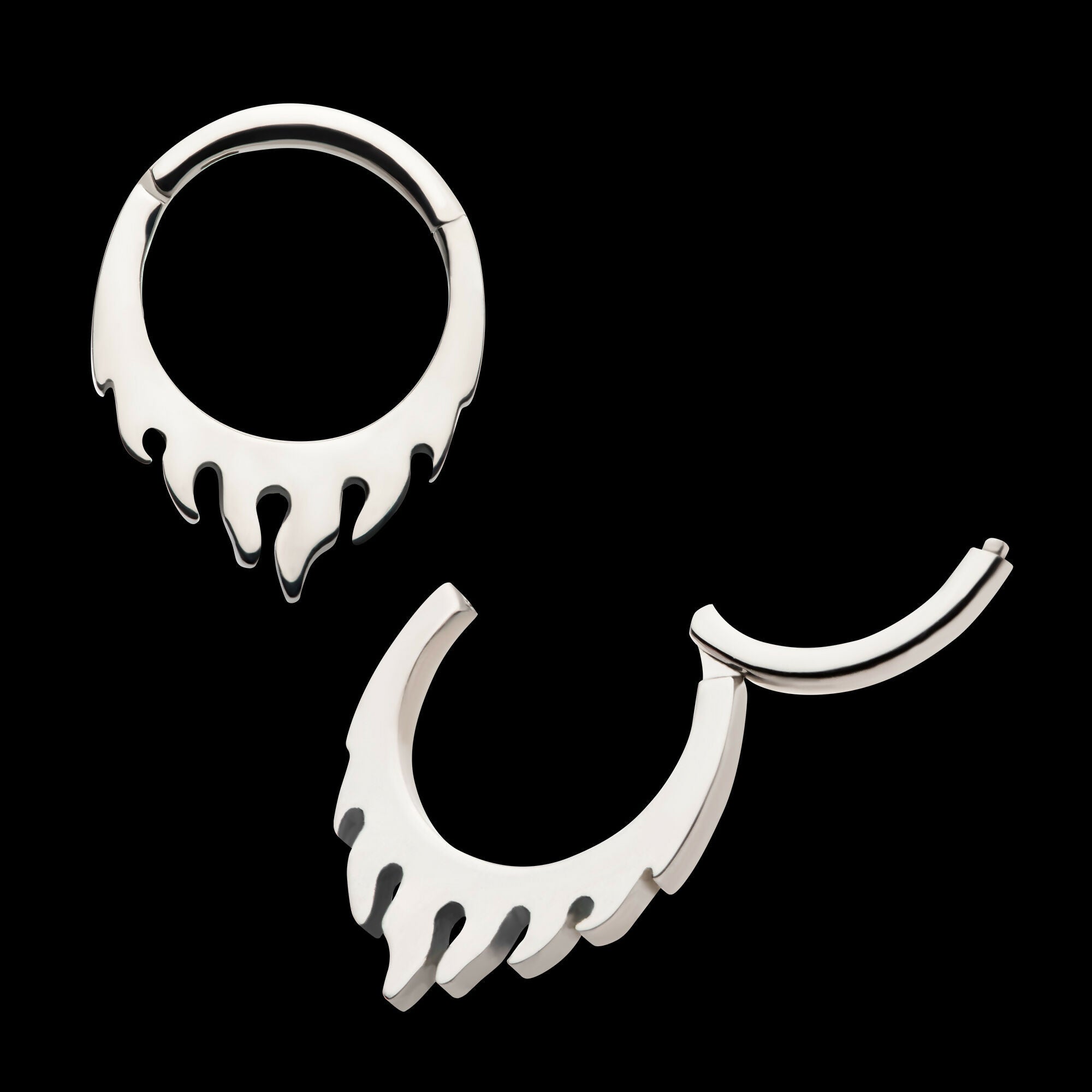 Flame Design Front Facing Hinged Segment Clicker Hoop Earring / Nosering – Titanium