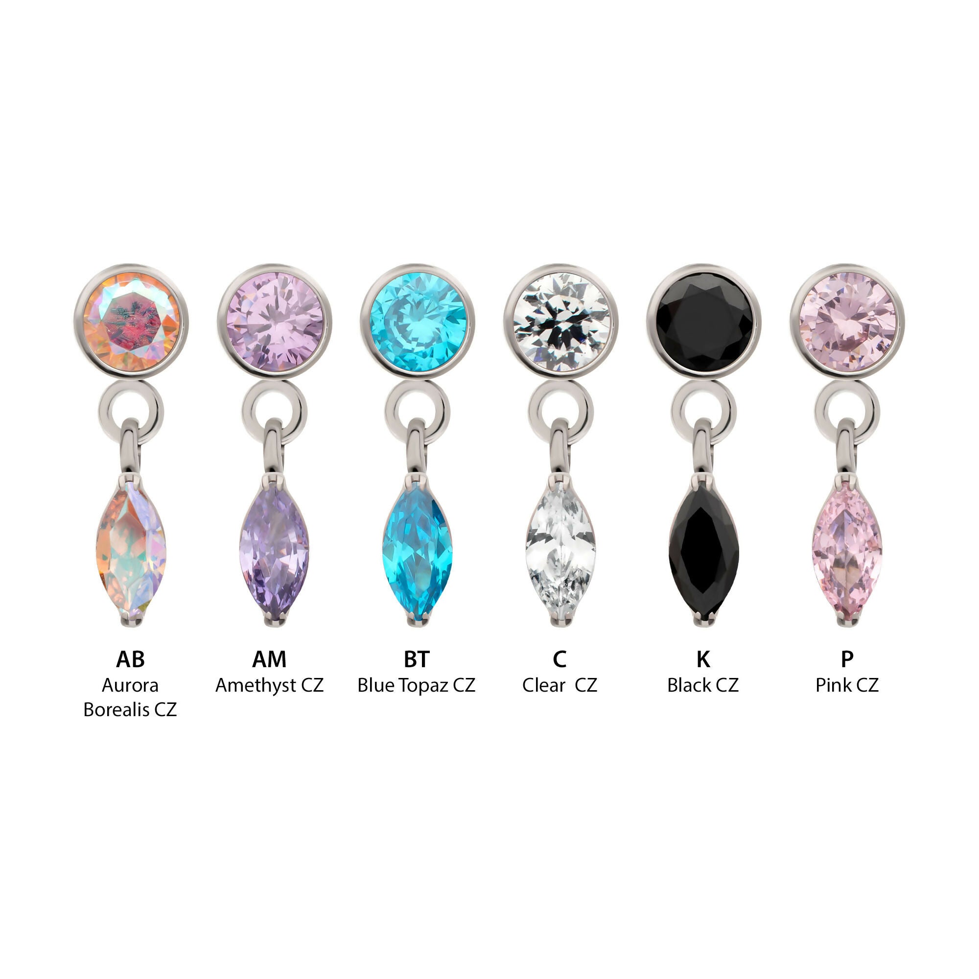 Bezel Gem with Marquise Dangle Flatback Stud Earring / Nosering - Gem in Titanium