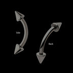 Black PVD Titanium Internally Threaded Spike End Curved Barbell Earring / Nosering