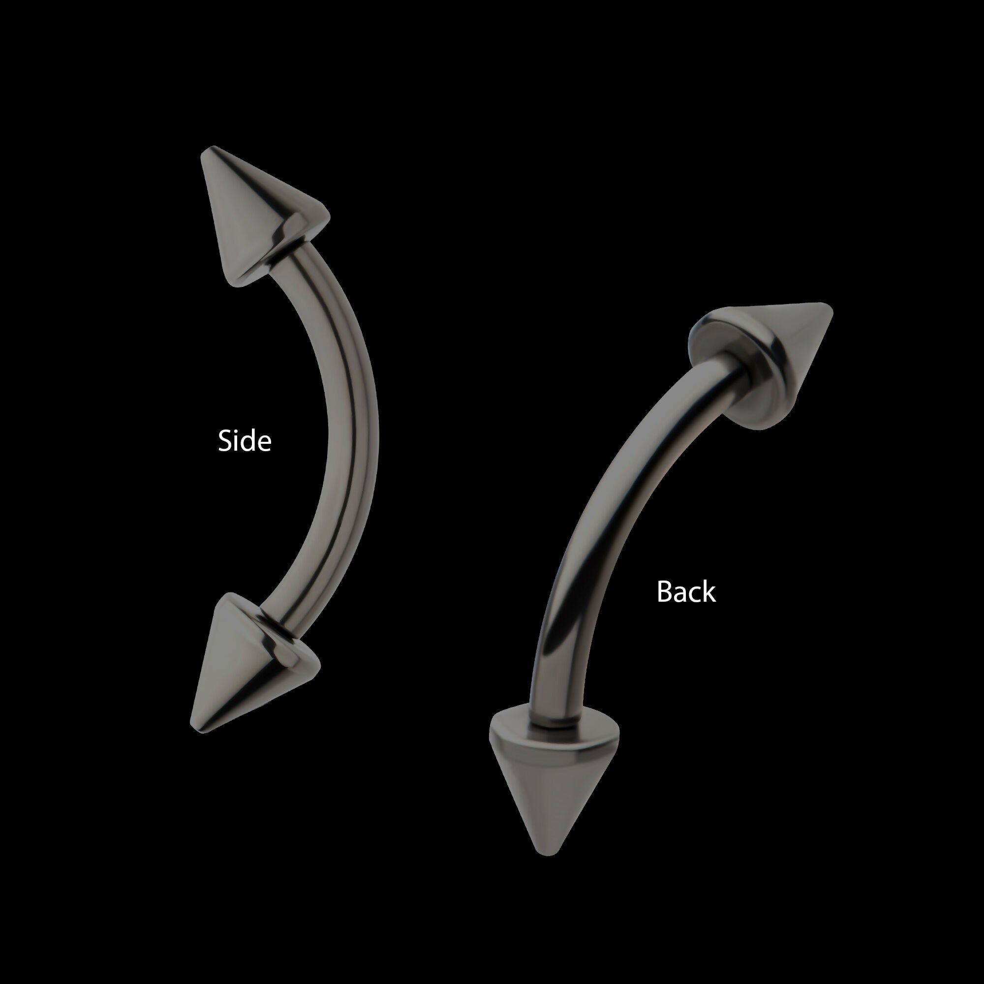 Black PVD Titanium Internally Threaded Spike End Curved Barbell Earring / Nosering