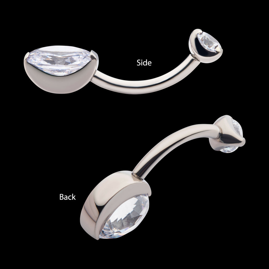 Internally Threaded Double Gem with Prong Set Oval Fixed Bottom Navel Earring / Nosering – Titanium
