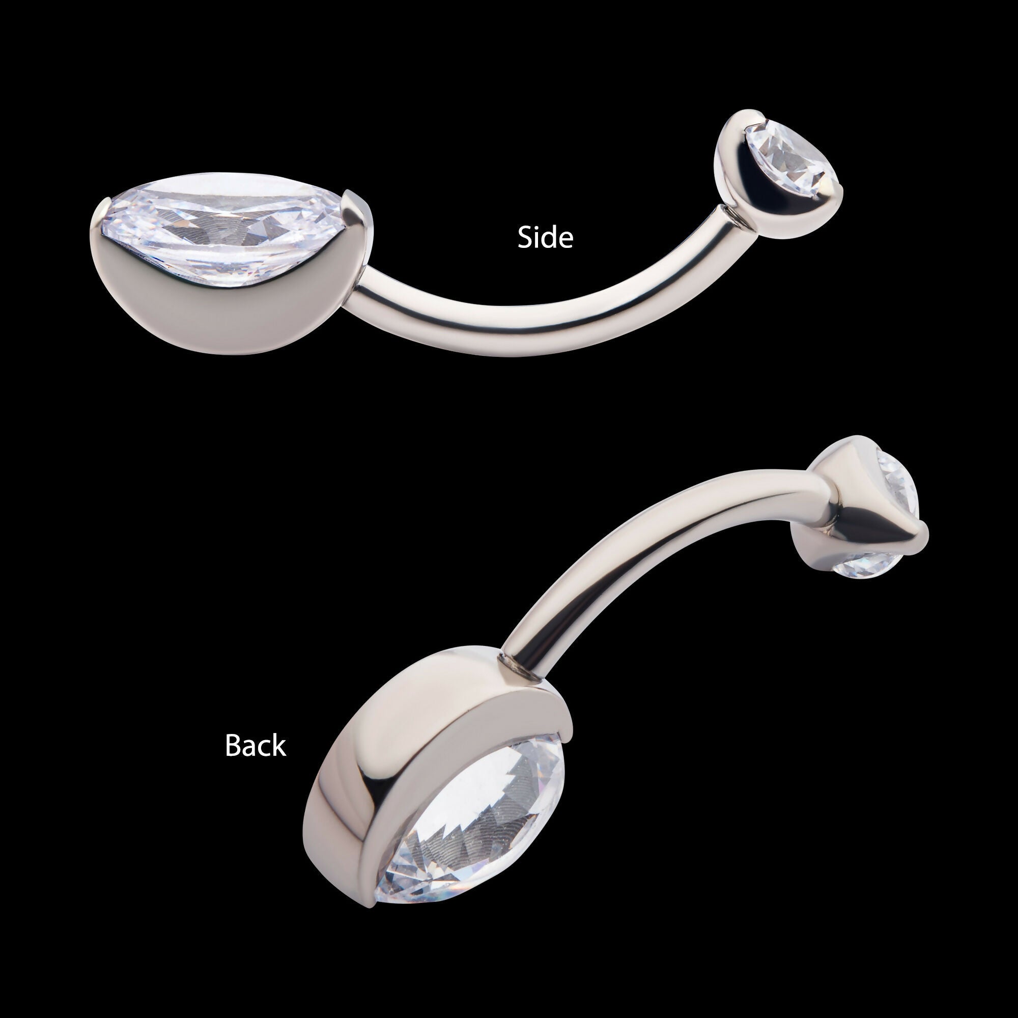 Internally Threaded Double Gem with Prong Set Oval Fixed Bottom Navel Earring / Nosering – Titanium