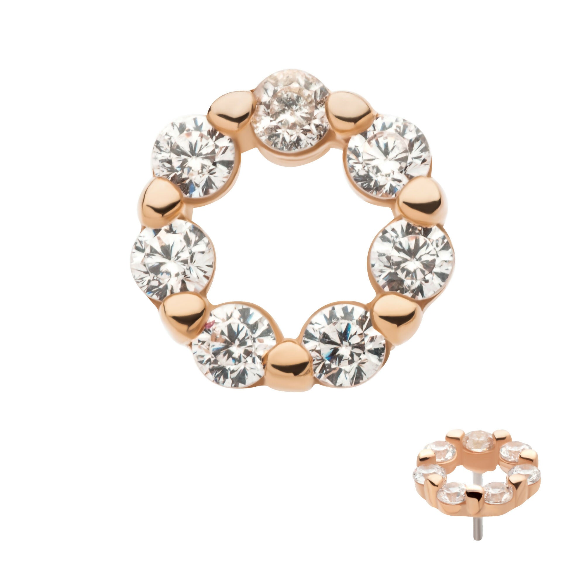 14Kt Rose Gold Wreath with Prong Set 7 Clear CZ Flatback Stud Earring / Nosering