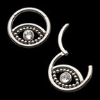 18-Beaded Bezel Set Clear CZ Evil Eye Front Facing Hinged Segment Clicker Hoop Earring / Nosering – Titanium