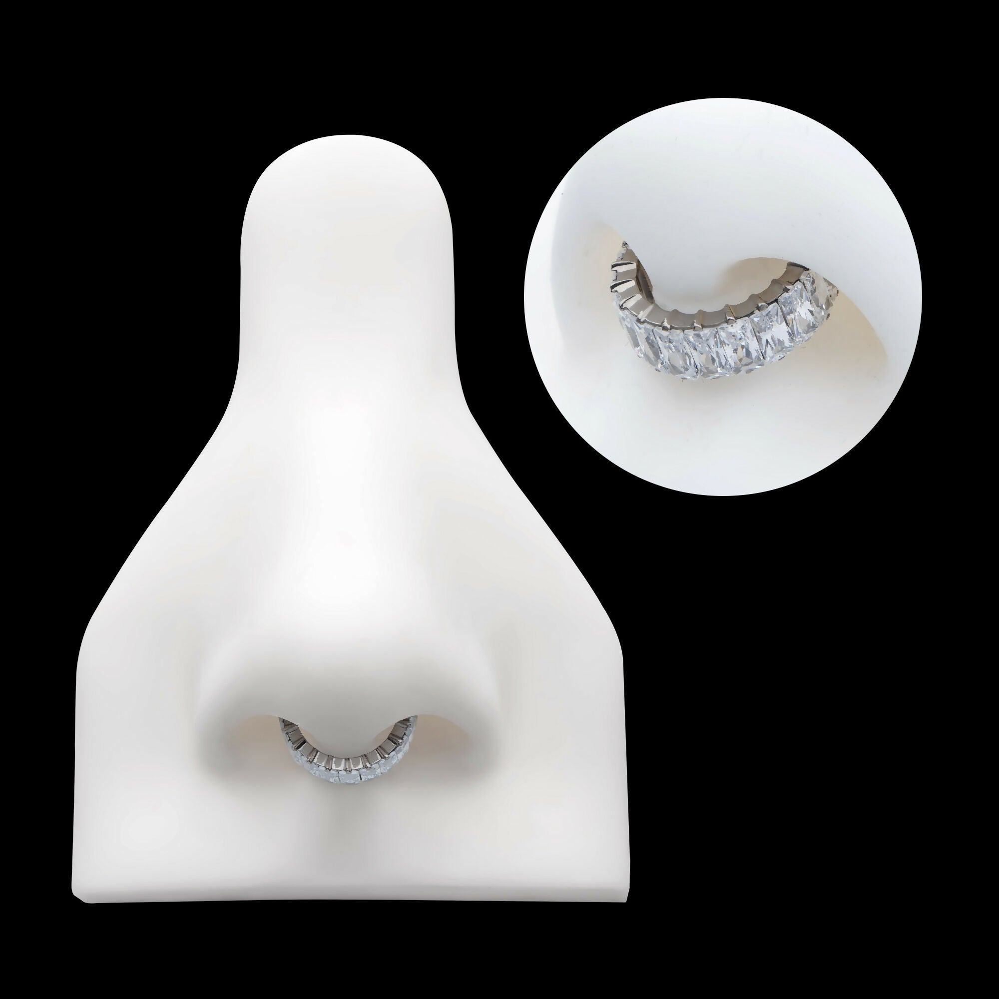 CNC Set Baguette CZ Side Facing Hinged Segment Clicker Hoop Earring / Nosering – Titanium