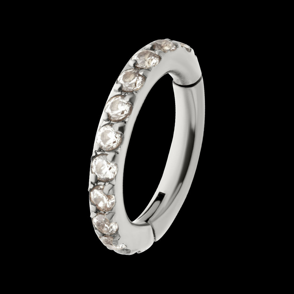 14g Titanium Oval Shape with CNC Set Full Clear CZ Hinged Segment Clicker (for Navel Piercing) Hoop Earring / Nosering