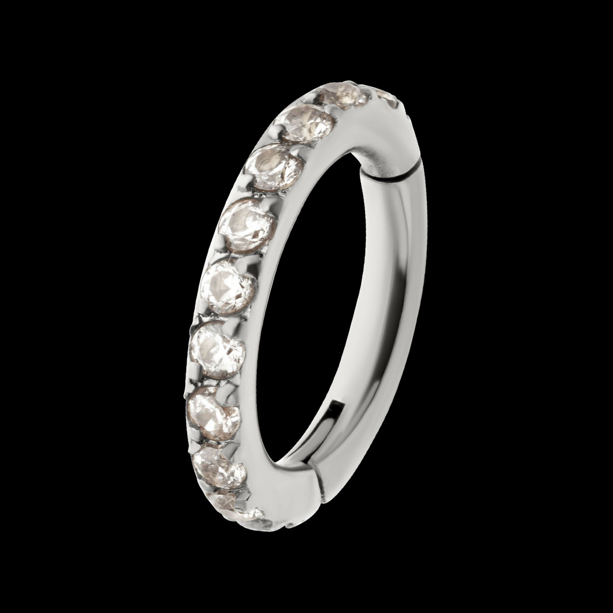 14g Titanium Oval Shape with CNC Set Full Clear CZ Hinged Segment Clicker (for Navel Piercing) Hoop Earring / Nosering