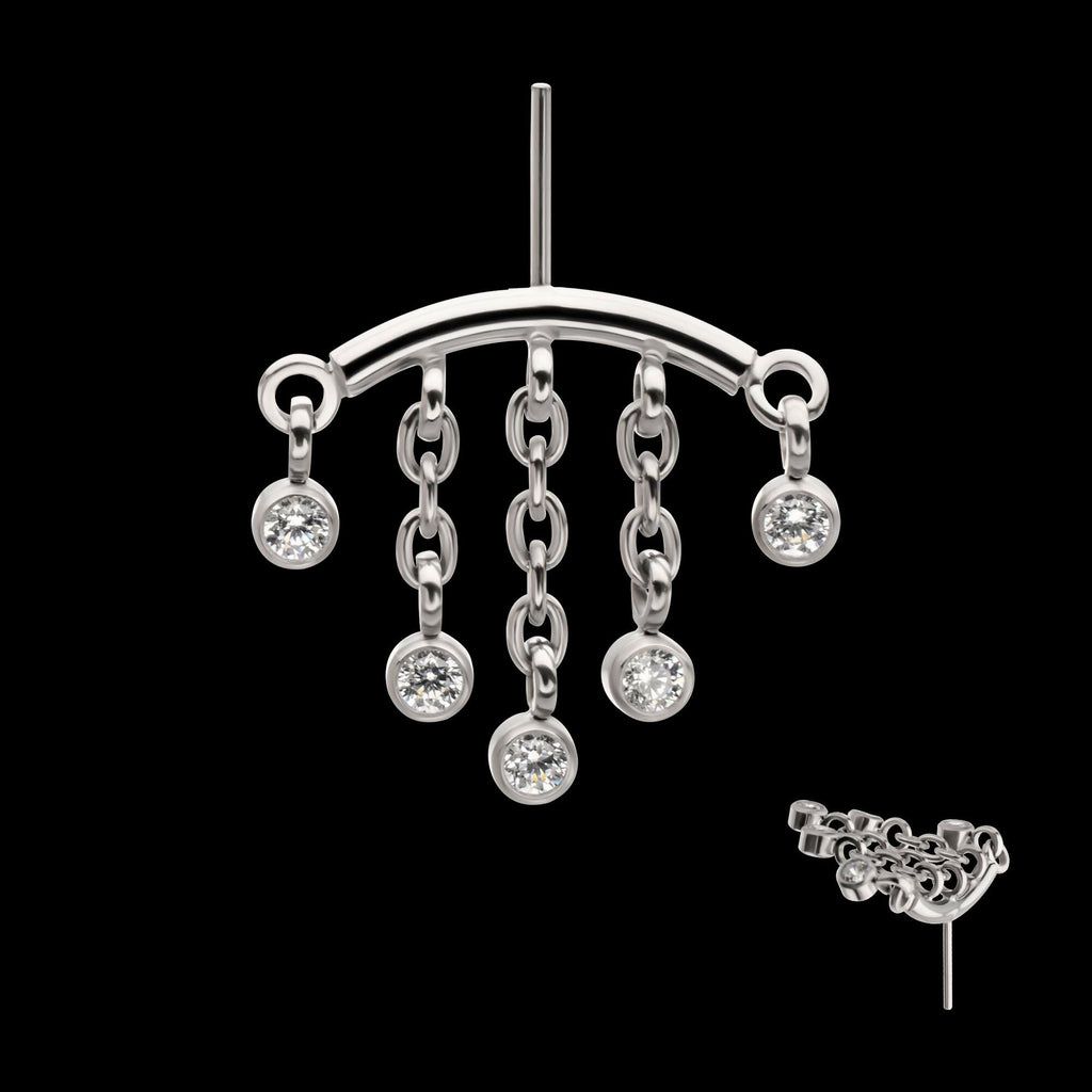 Titanium Threadless Hidden Helix Curved Bar Top with 5-Chain Bezel Gem Dangle