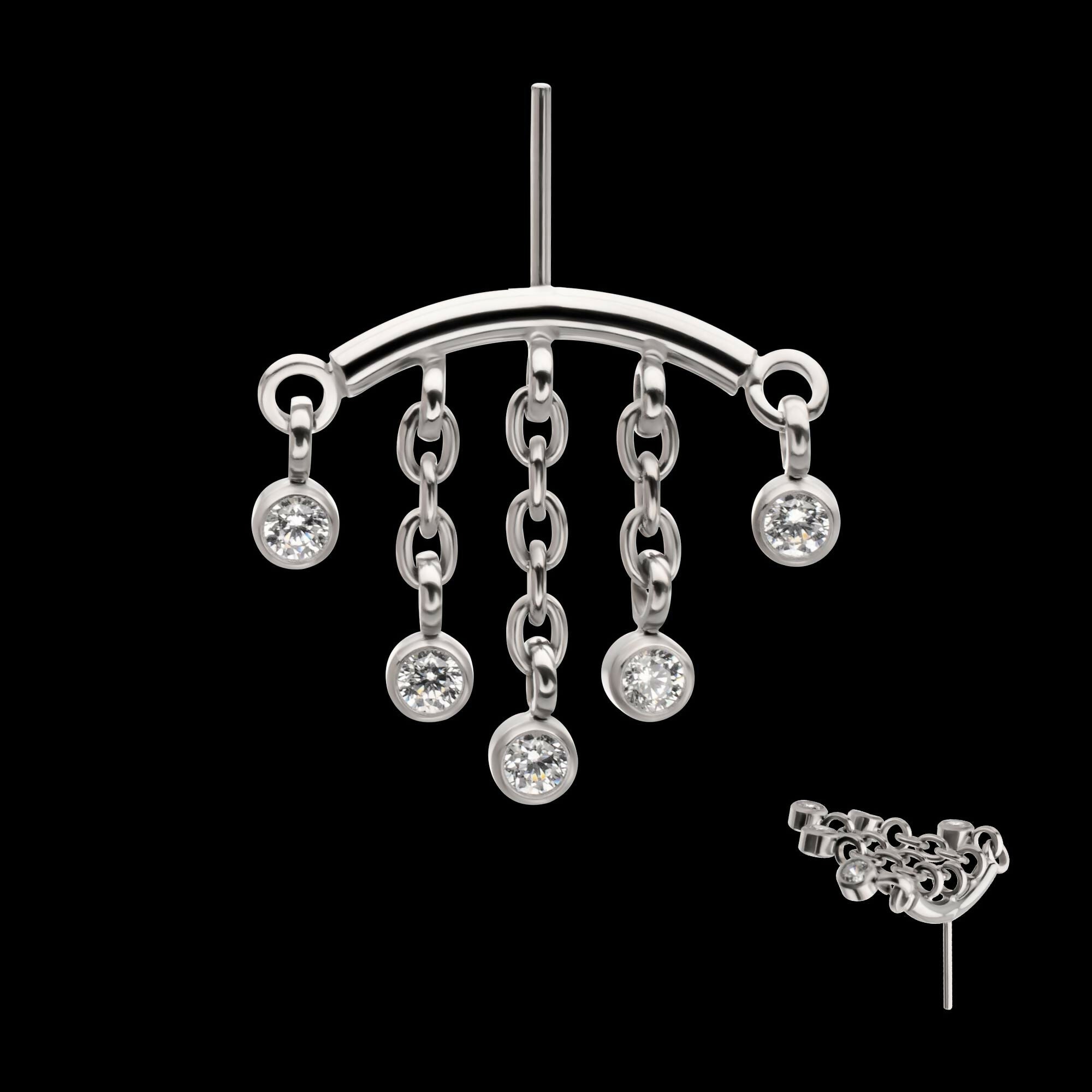 Titanium Threadless Hidden Helix Curved Bar Top with 5-Chain Bezel Gem Dangle