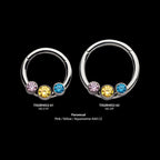 Bi-Trans-Pan Bezel Set CZ 3-Cluster Front Facing Hinged Segment Clicker Hoop Earring / Nosering – Titanium