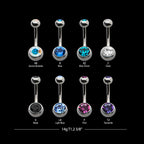 Internally Threaded with Bezel Set Double Swarovski Crystal Navel Curves Earring / Nosering – Titanium