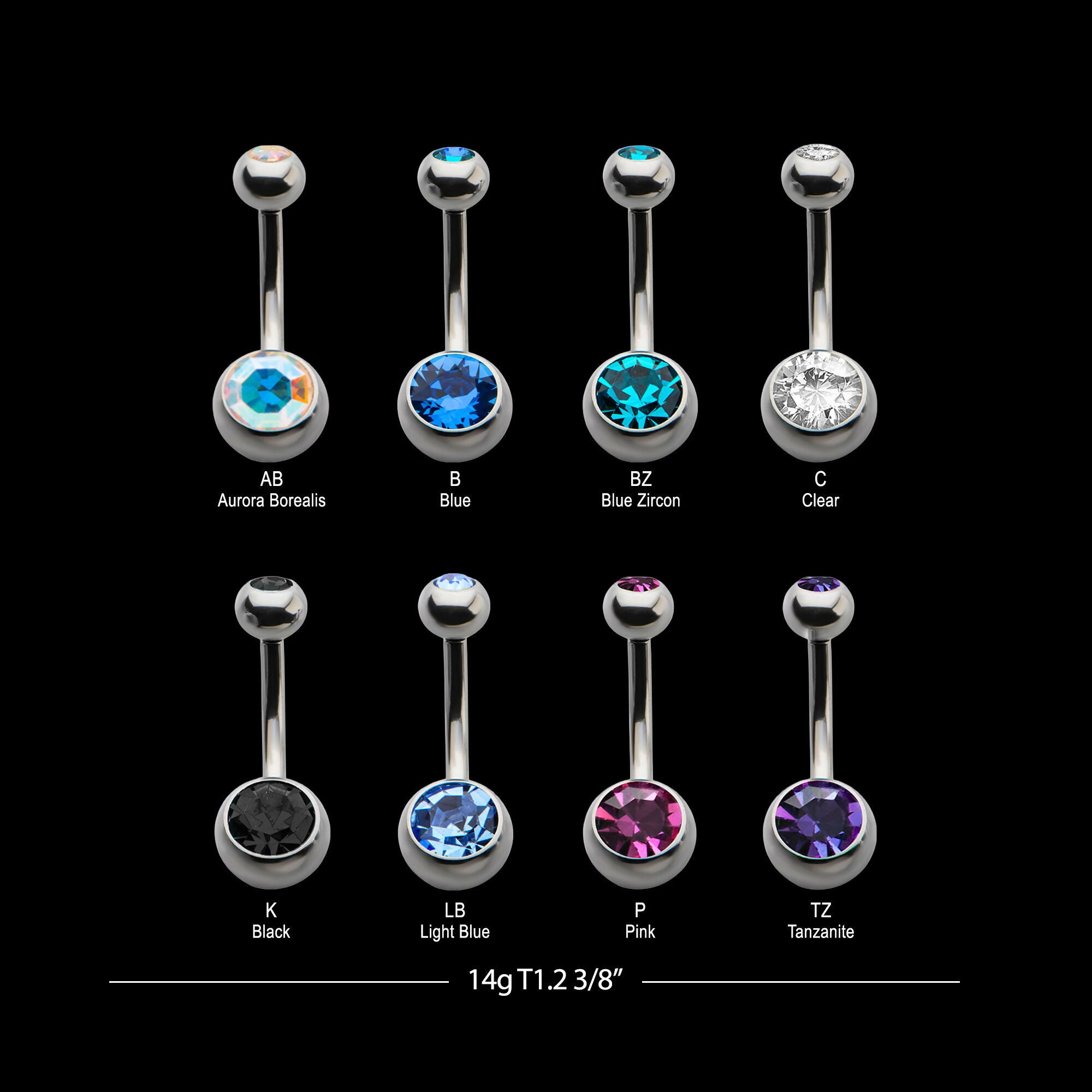 Internally Threaded with Bezel Set Double Swarovski Crystal Navel Curves Earring / Nosering – Titanium