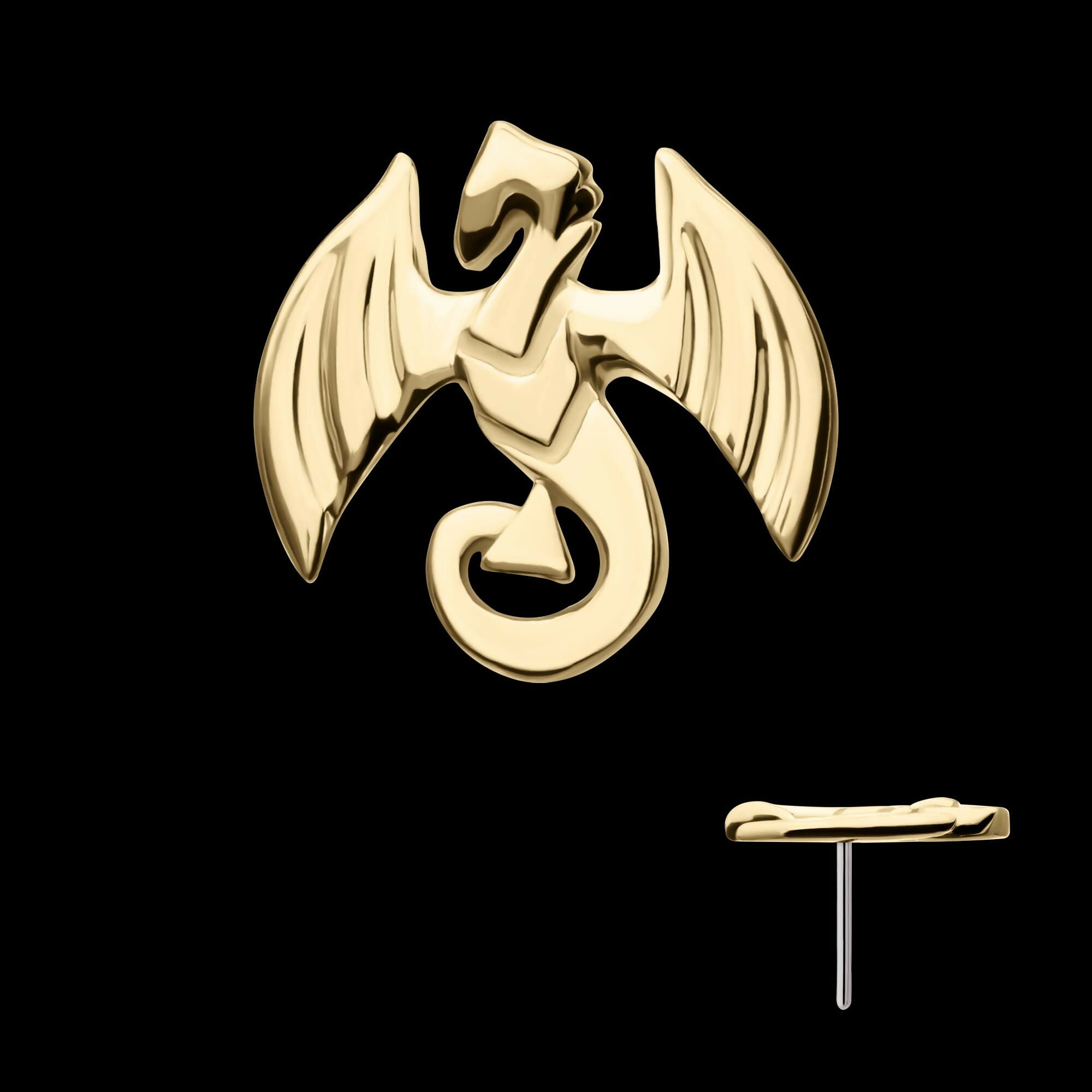 14Kt Yellow Gold Threadless Winged Dragon Top