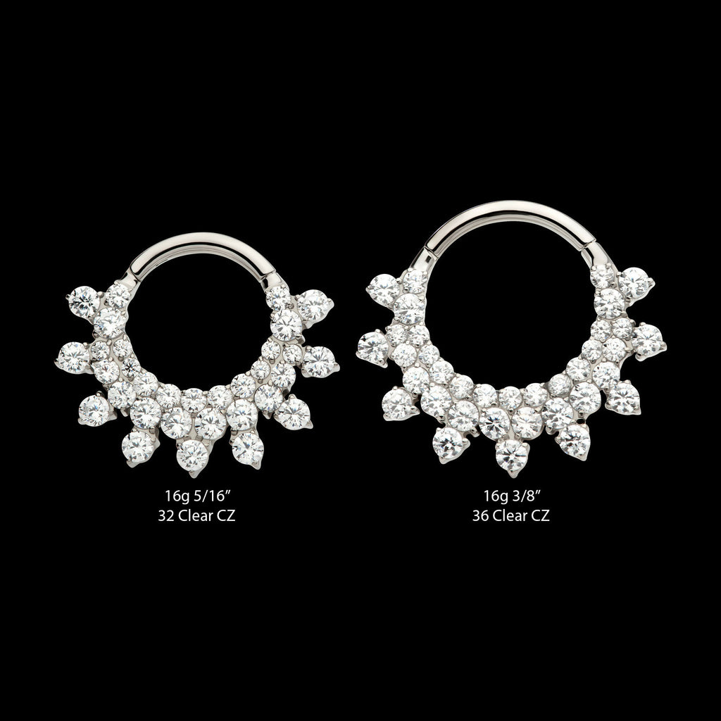 Triple Row Round CZ Front Facing Hinged Segment Clicker Hoop Earring / Nosering – Titanium
