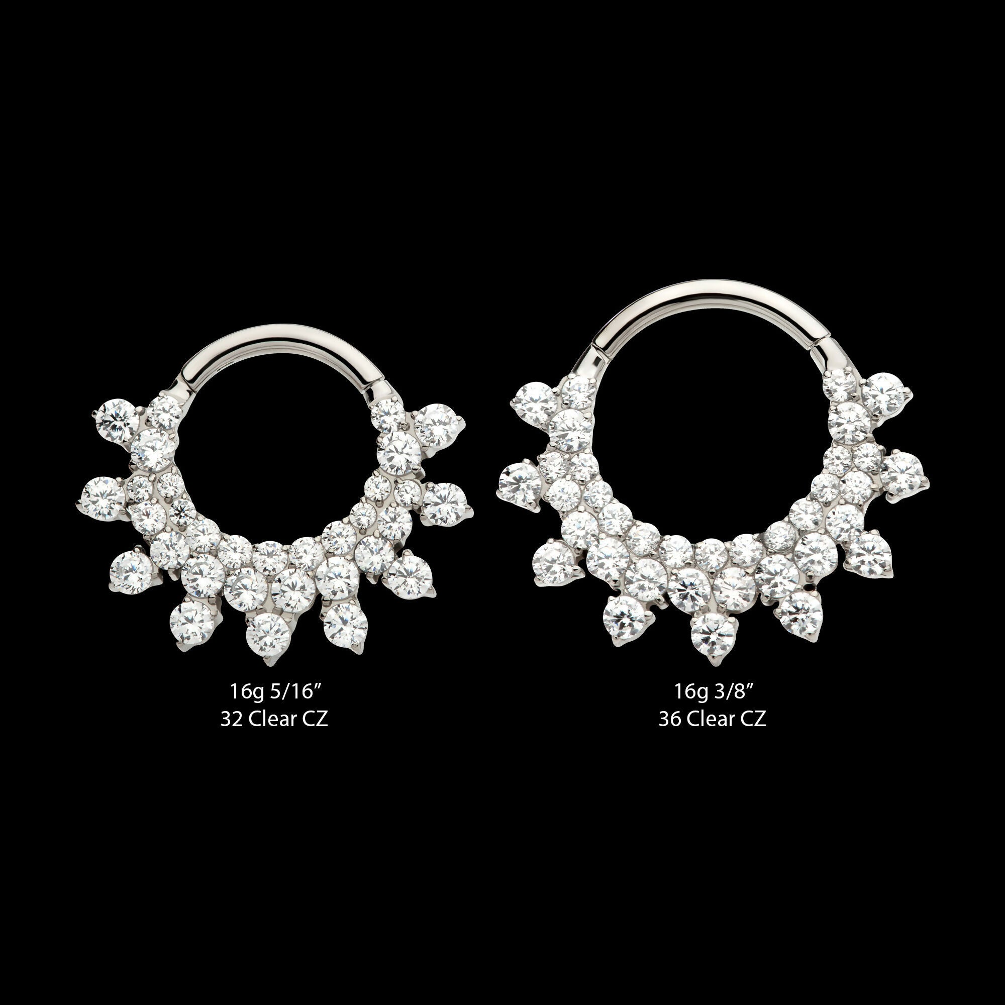Triple Row Round CZ Front Facing Hinged Segment Clicker Hoop Earring / Nosering – Titanium