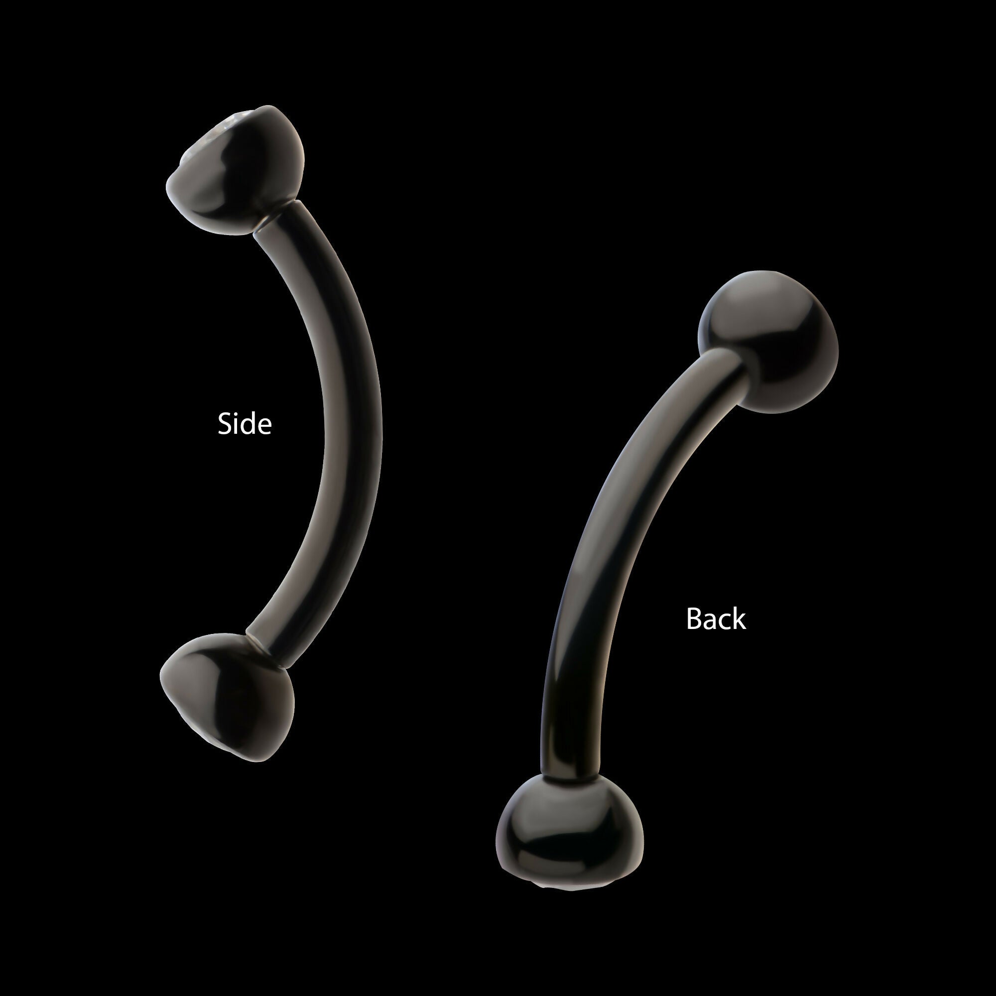 Black PVD Titanium Internally Threaded Double Bezel Gem End Curved Barbell Earring / Nosering