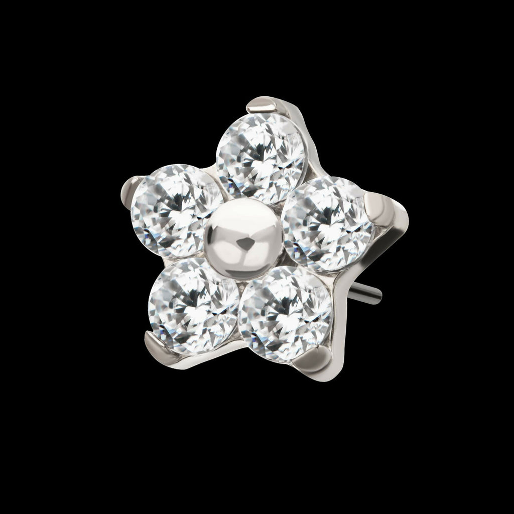 Titanium Threadless Prong Set Gem 5-Petal Flower Top
