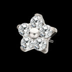 Titanium Threadless Prong Set Gem 5-Petal Flower Top