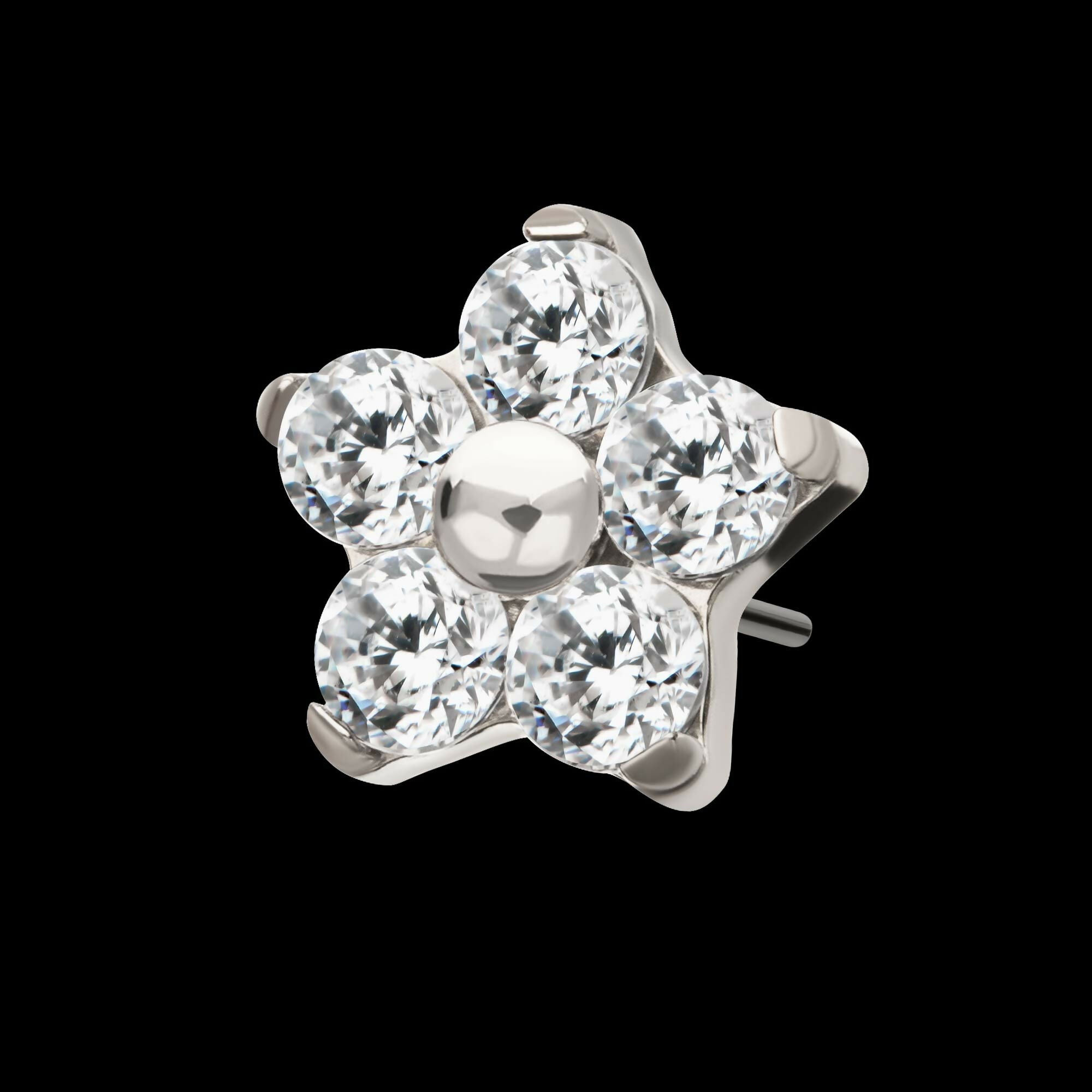 Titanium Threadless Prong Set Gem 5-Petal Flower Top