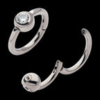 Bezel Set Round Gem Side Facing Hinged Segment Clicker Hoop Earring / Nosering – Titanium