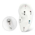 Bezel Gem with Marquise Dangle Flatback Stud Earring / Nosering - Gem in Titanium