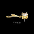 14Kt Gold Threadless Prong Set CZ Top with Gemmed Dangle Double Bar