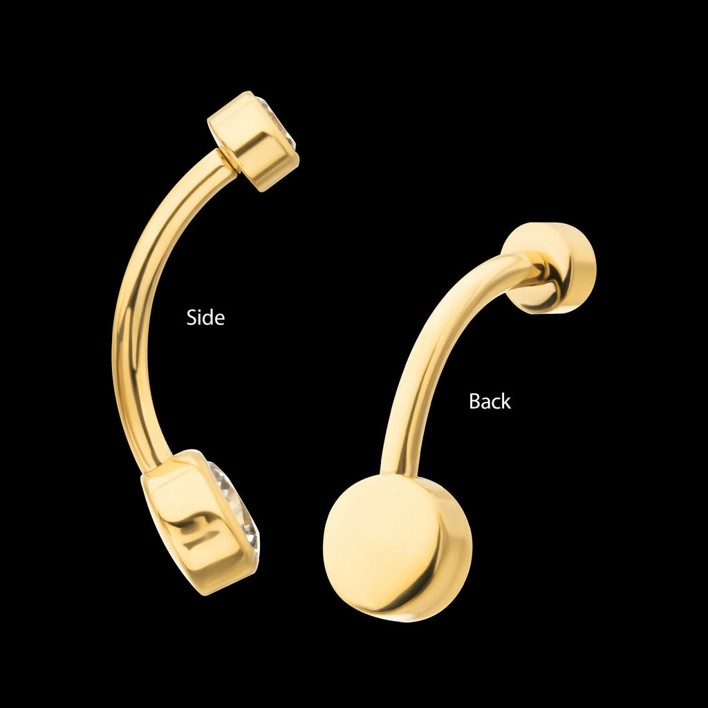 24Kt Gold PVD Titanium Internally Threaded Double Bezel Round with Smooth Rounded Back & Fixed Bottom Navel Earring / Nosering