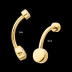 24Kt Gold PVD Titanium Internally Threaded Double Bezel Round with Smooth Rounded Back & Fixed Bottom Navel Earring / Nosering