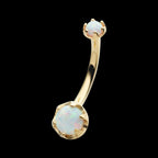 Internally Threaded Double Round 6-Prong White Opal Fixed Bottom Navel Earring / Nosering – 14Kt Yellow Gold