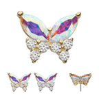 Butterfly with Prong Set Double Marquise & Triple Round Gem Flatback Stud Earring / Nosering - Gem in 14Kt Gold