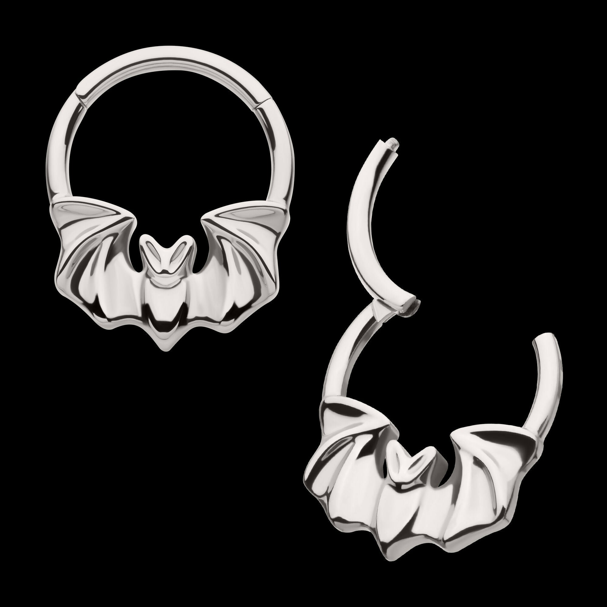 Flying Bat Front Facing Hinged Segment Clicker Hoop Earring / Nosering – Titanium