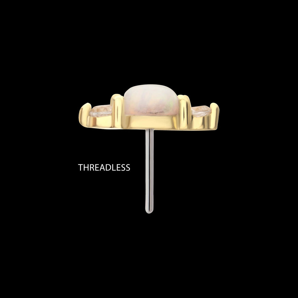 14Kt Yellow Gold Threadless Prong Set White Opal & Clear CZ CZ Gem Cluster Top