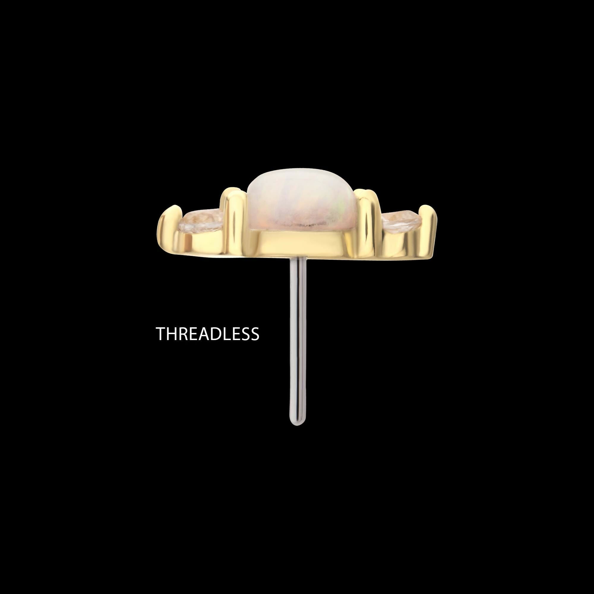 14Kt Yellow Gold Threadless Prong Set White Opal & Clear CZ CZ Gem Cluster Top