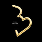 24Kt Gold PVD Titanium Heart Shape Hinged Segment Clicker Hoop Earring / Nosering