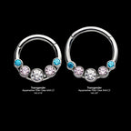 Transgender Bezel Set CZ 5-Cluster Front Facing Hinged Segment Clicker Hoop Earring / Nosering – Titanium