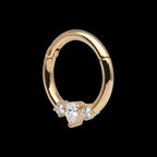 3-Cluster Prong Set Marquise & Round Clear CZ Front Facing Hinged Segment Clicker Hoop Earring / Nosering – 14Kt Yellow Gold