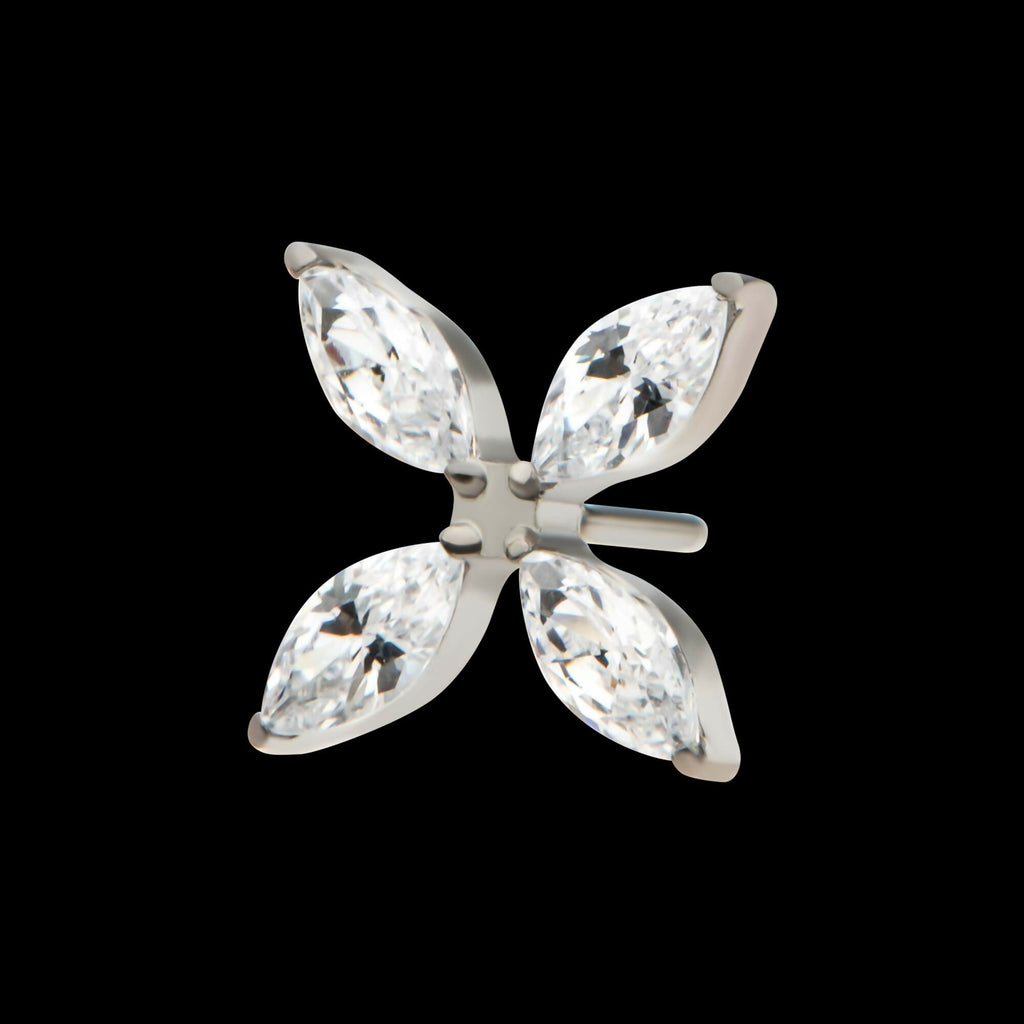 Titanium Threadless Pronged Marquise CZ 4-Blade Ceiling Fan Shape Top