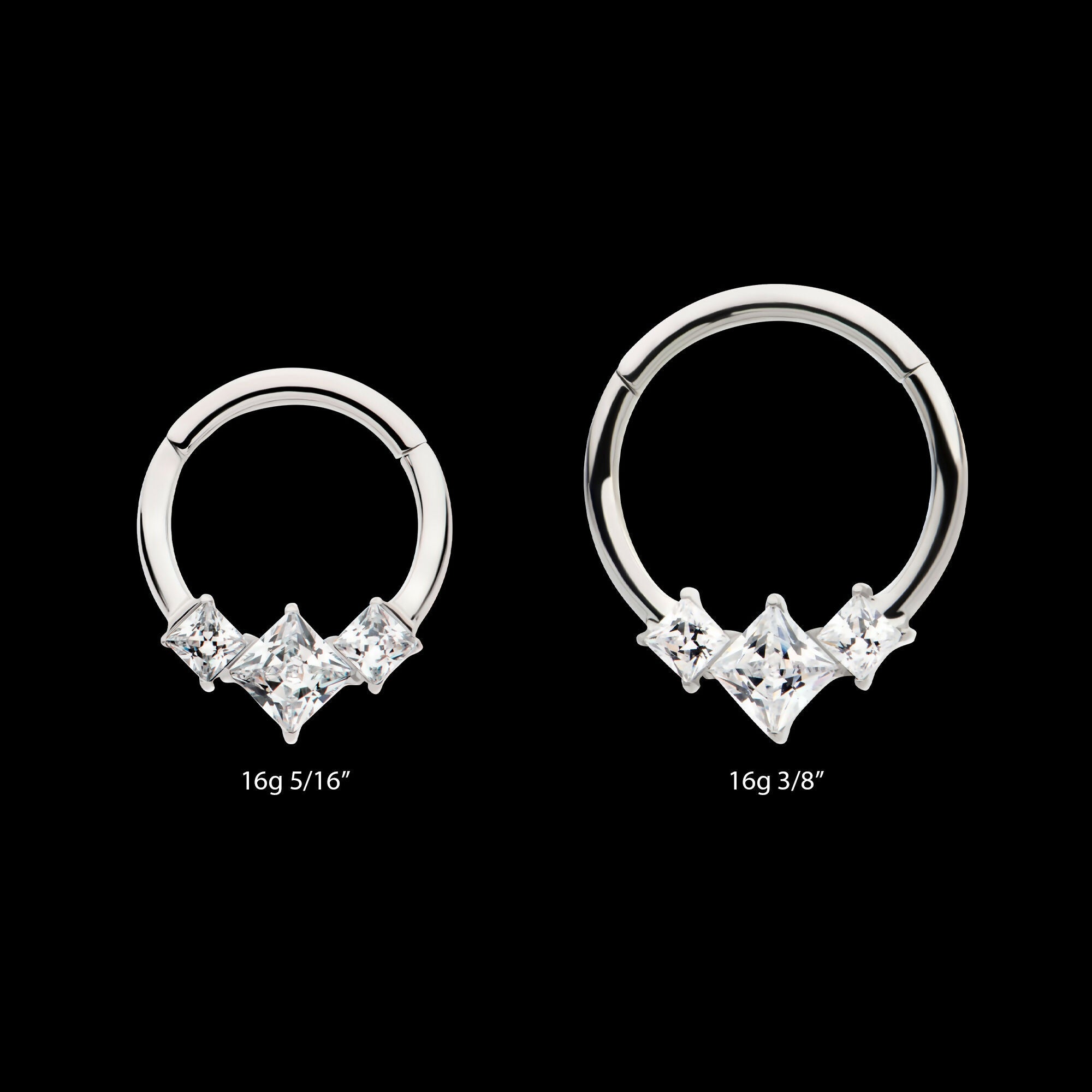 Clustered Prong Set Princess Gem Front Facing Hinged Segment Clicker Hoop Earring / Nosering – Titanium