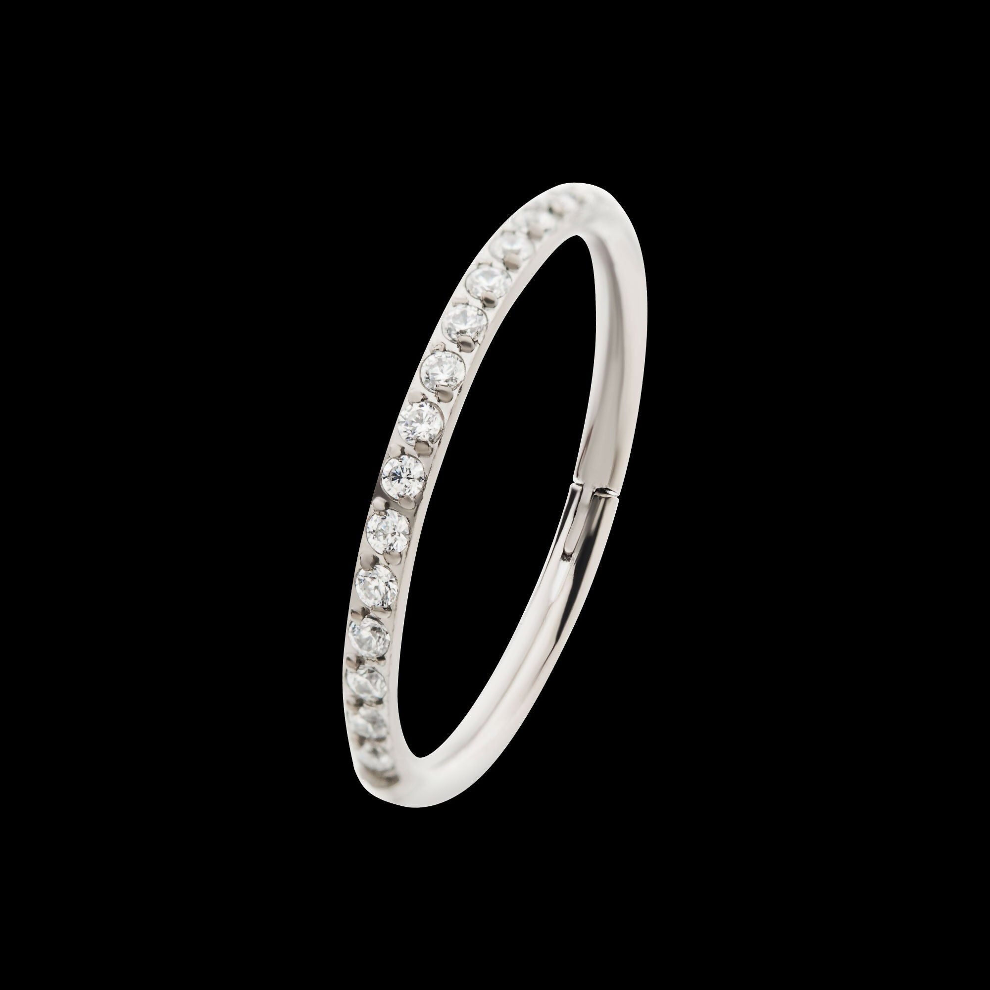 Titanium with 1mm CNC Set Clear CZ Eternity Gem Side Facing Hinged Segment Clicker