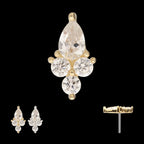 14Kt Gold Threadless Prong Set Teardrop & Triple Round Gem Top