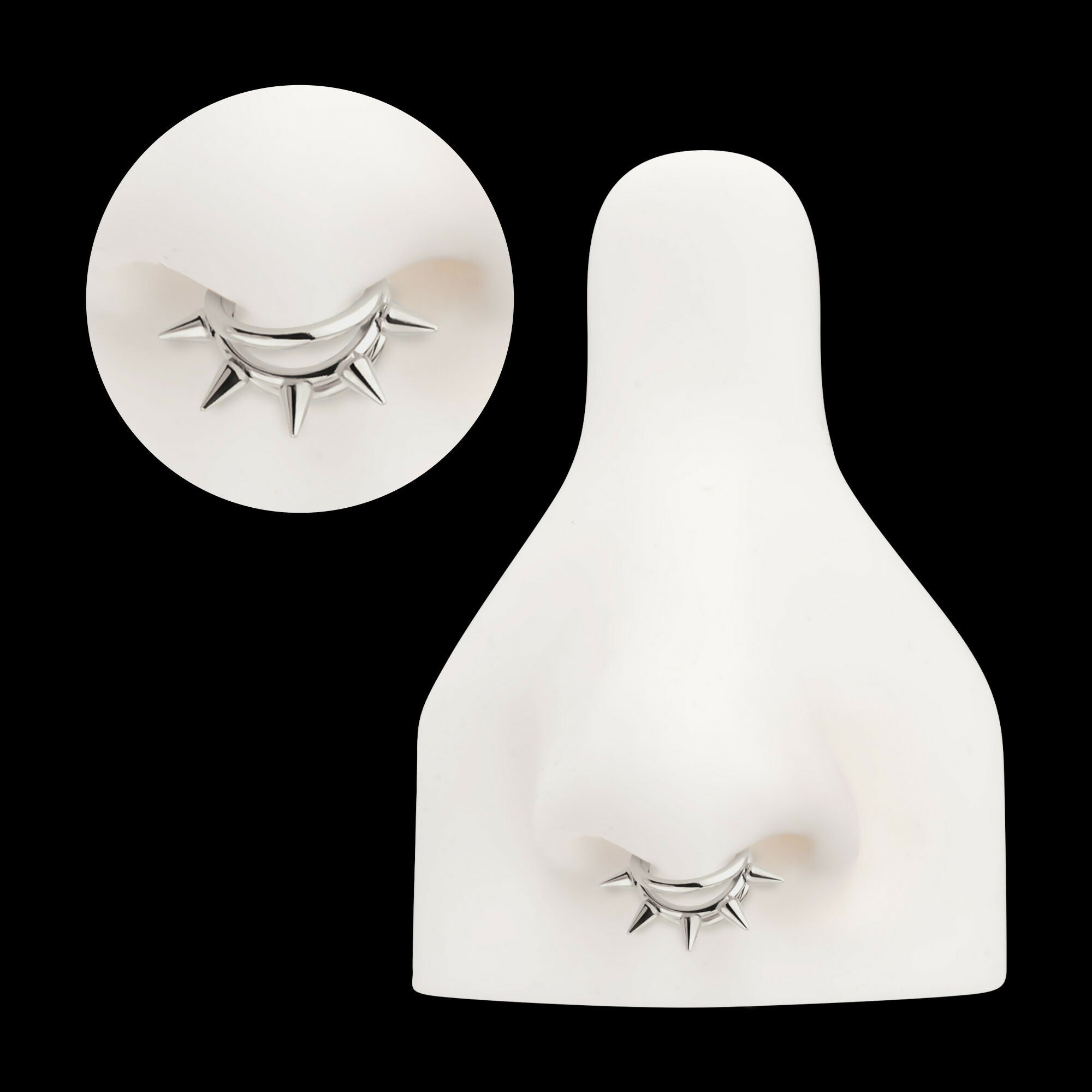 Five-Spiked Open Stack Triple Hoop Hinged Segment Clicker Earring / Nosering – Titanium