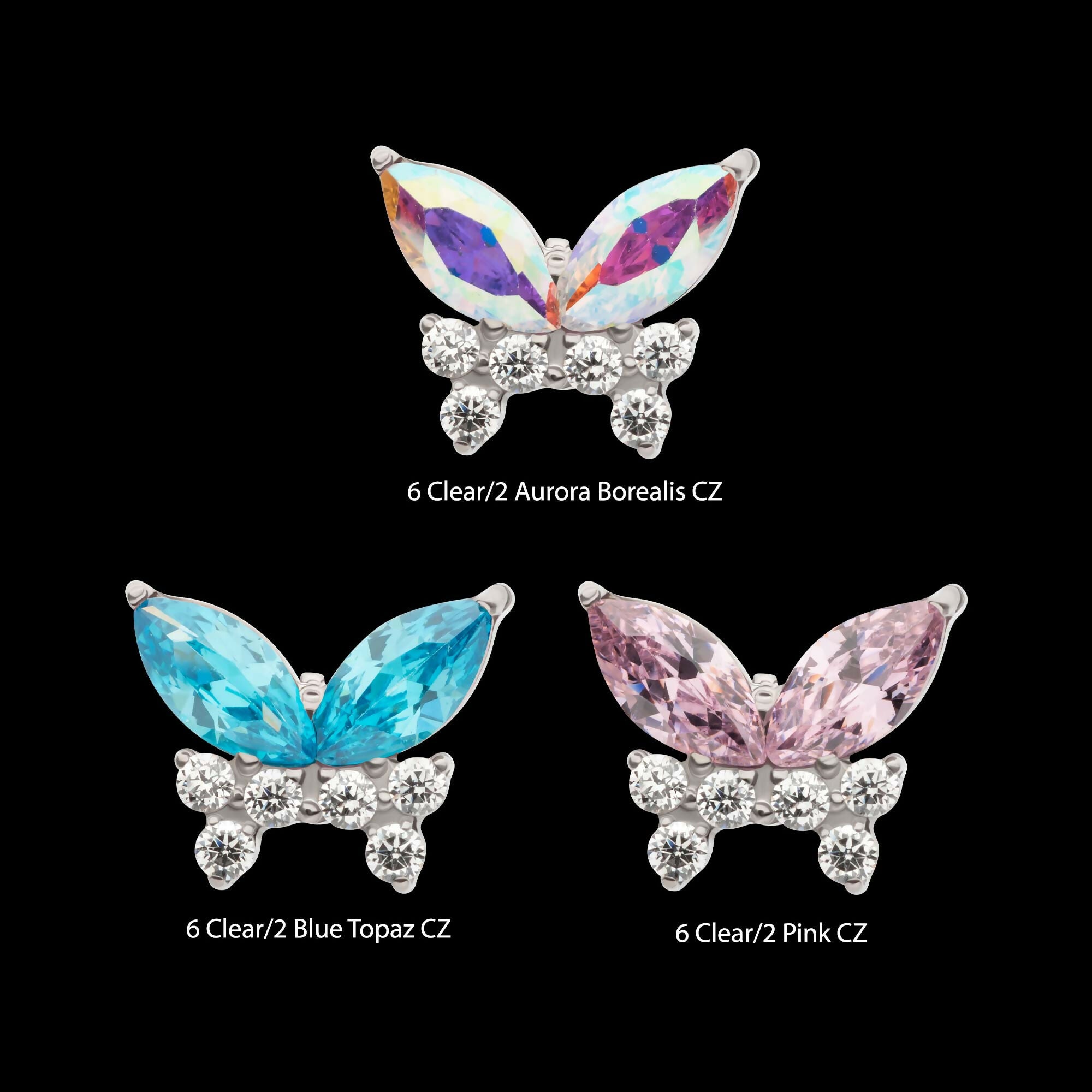 Titanium Threadless Prong Set Marquise & Round CZ Butterfly Top
