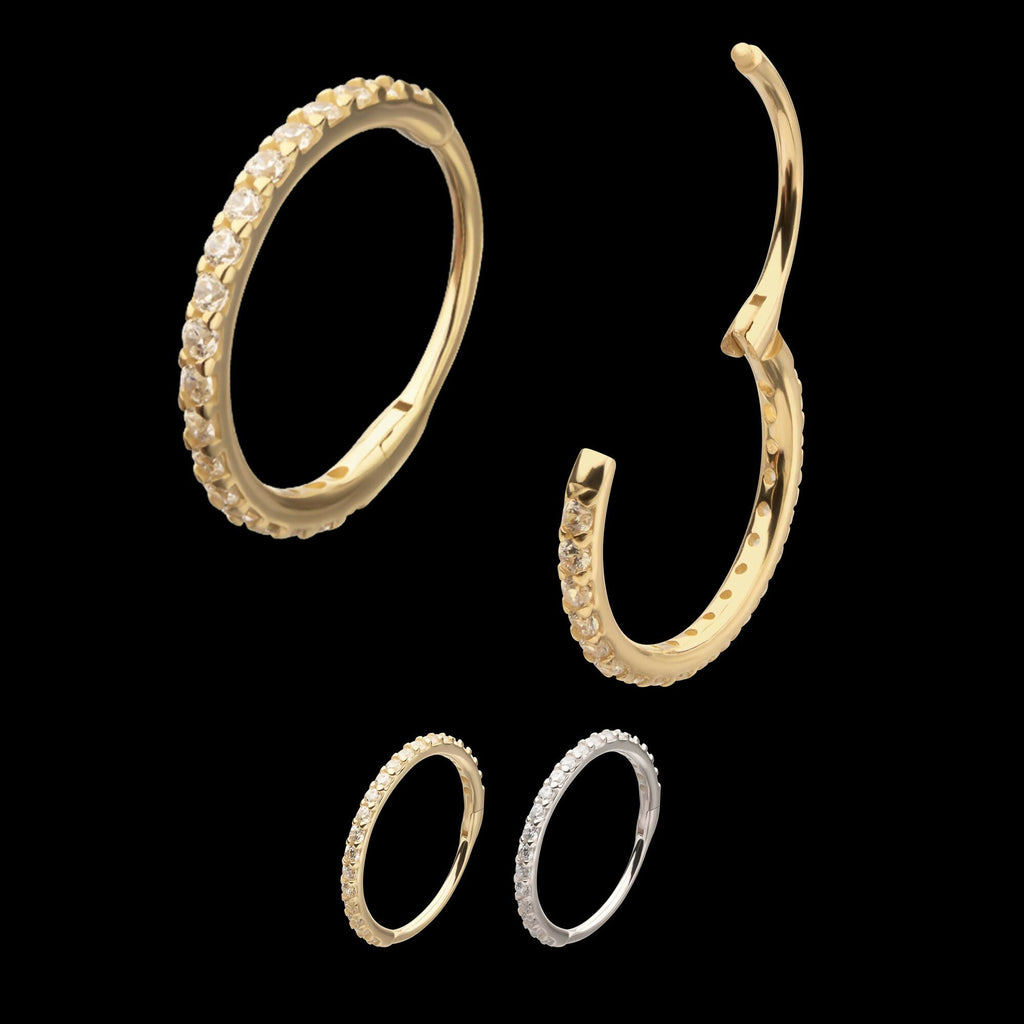 20g 14Kt Gold Prong Set 1mm Eternity Round Gem Side Facing Hinged Segment Clicker