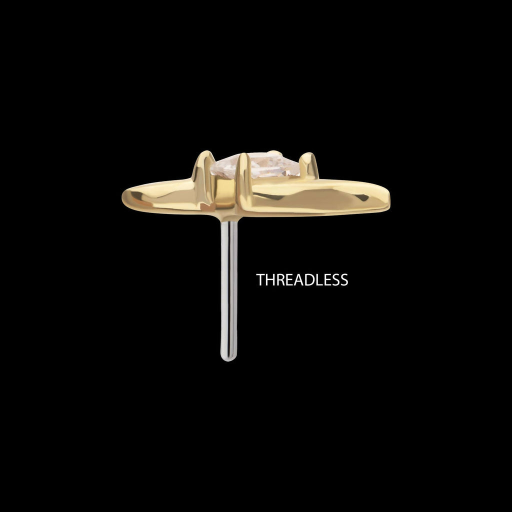 14Kt Yellow Gold Threadless Wave with Prong Set Princess Cut Gem Top
