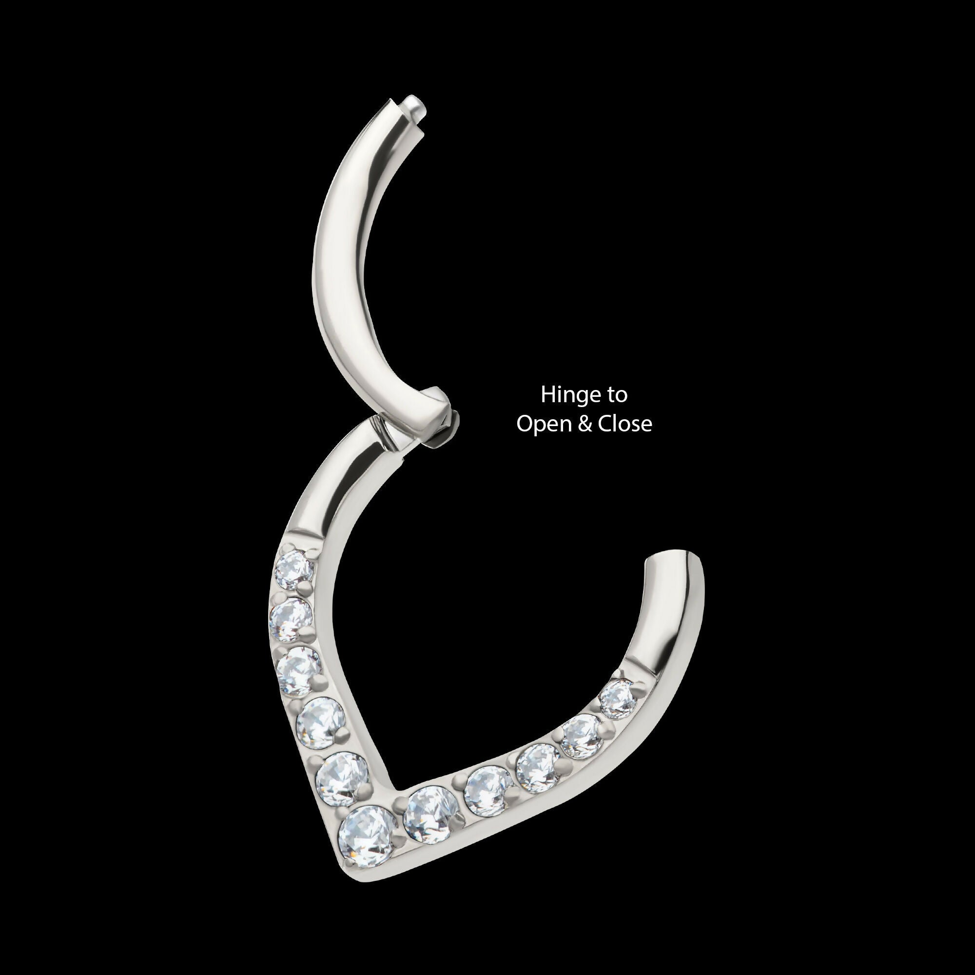 CNC Set Round CZ/Opal Front Facing Teardrop Shape Hinged Segment Clicker Hoop Earring / Nosering – Titanium